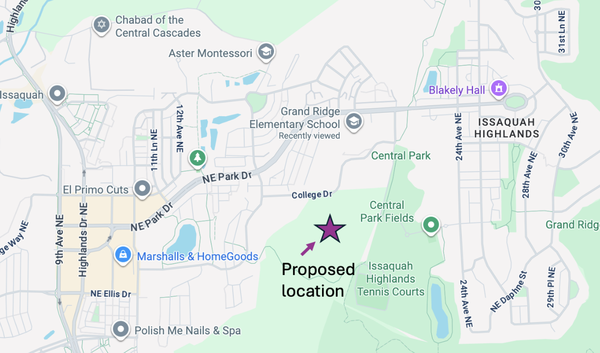 Map showing proposed high school location in Issaquah Highlands